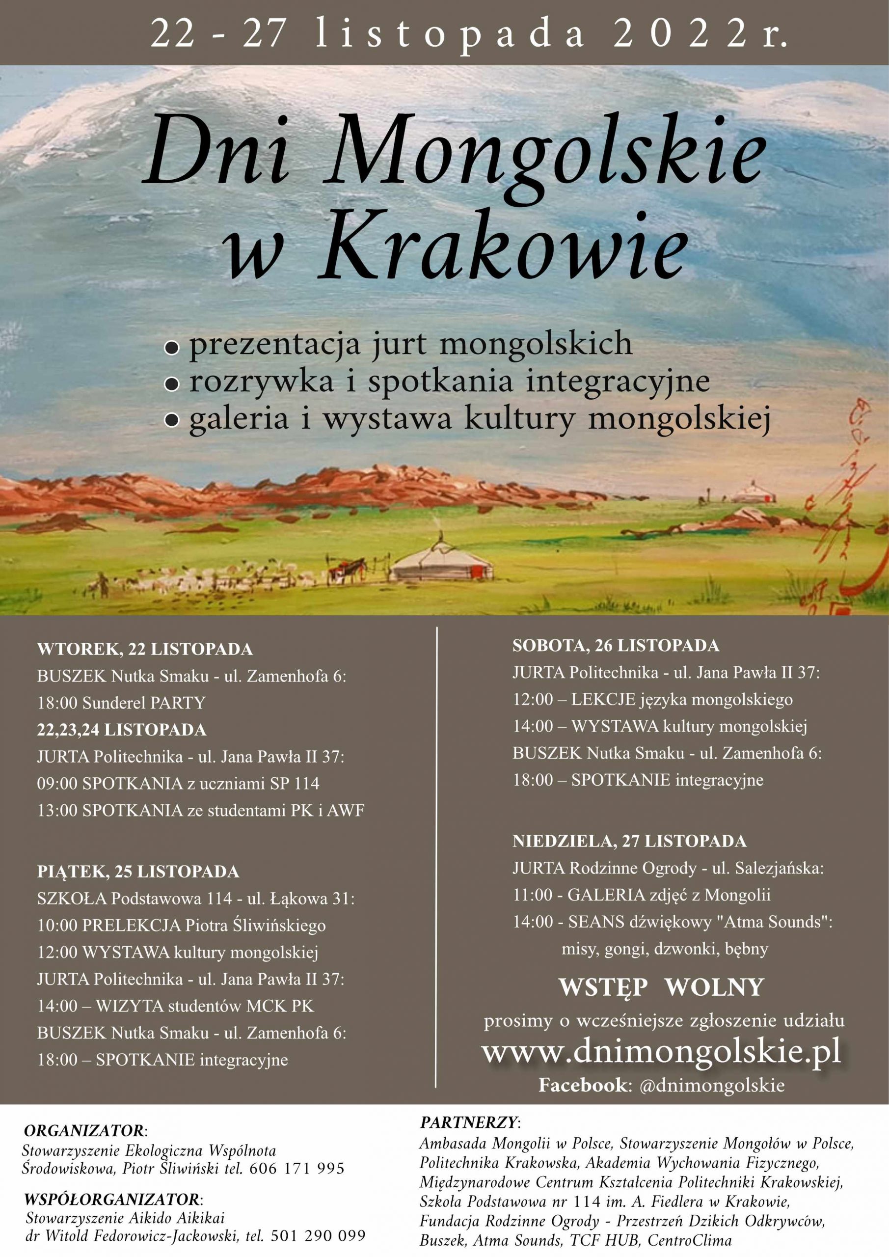 22-24 listopada – Dni Mongolskie – możliwość zwiedzania jurty