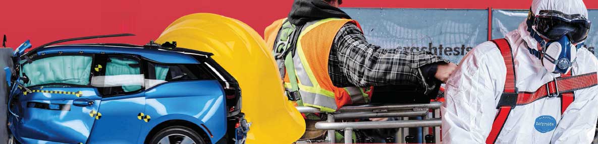 baner przedstawiający samochód i człowieka w kombinezonie