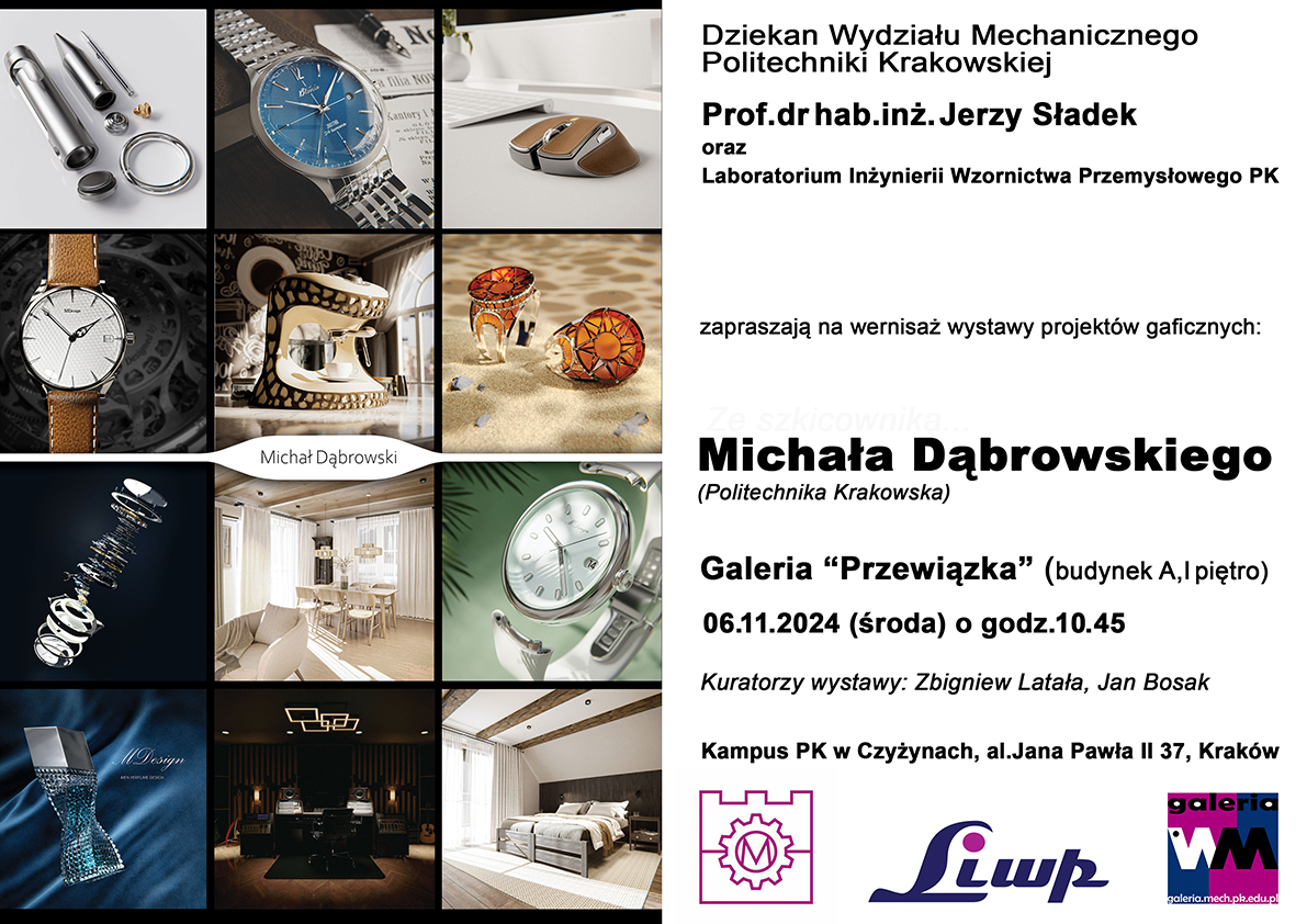 Zaproszenie na wernisaż wystawy projektów graficznych Michała Dąbrowskiego