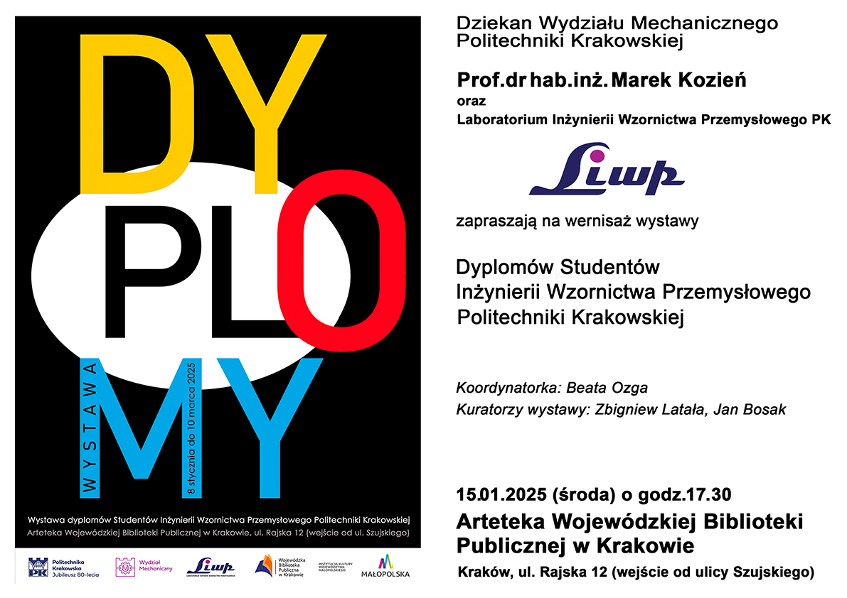 Zaproszenie na wernisaż wystawy prac dyplomowych Studentów Inżynierii Wzornictwa Przemysłowego