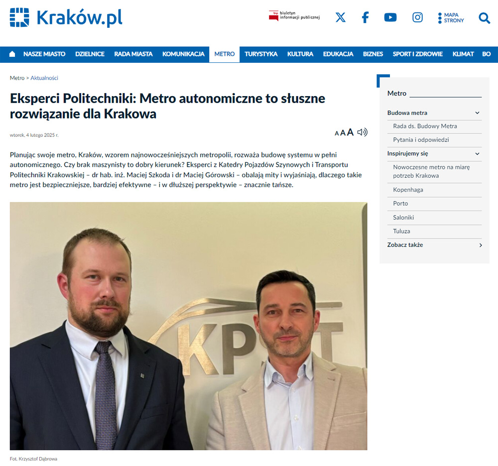 Eksperci Katedry Pojazdów Szynowych i Transportu o krakowskim metrze