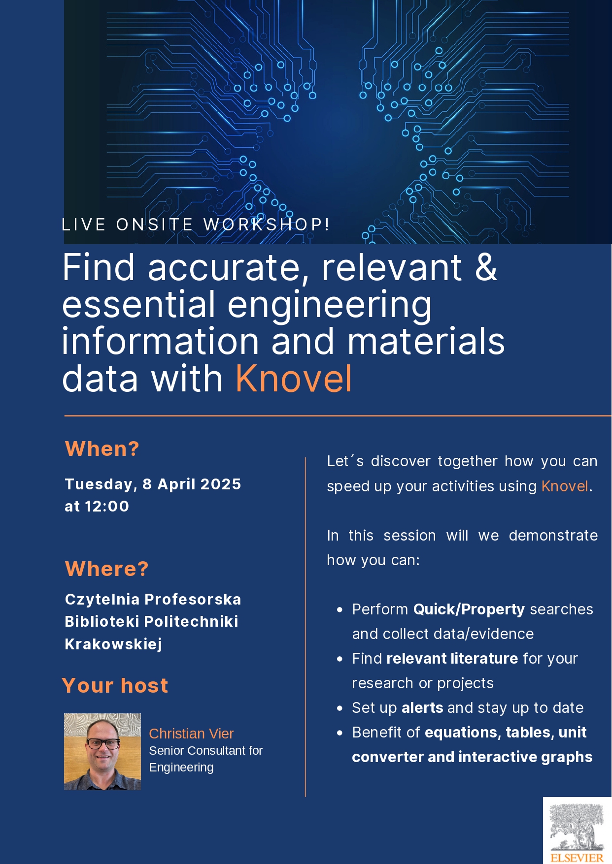 Zaproszenie na warsztaty „Find accurate, relevant & essential engineering information and materials data with Knovel”