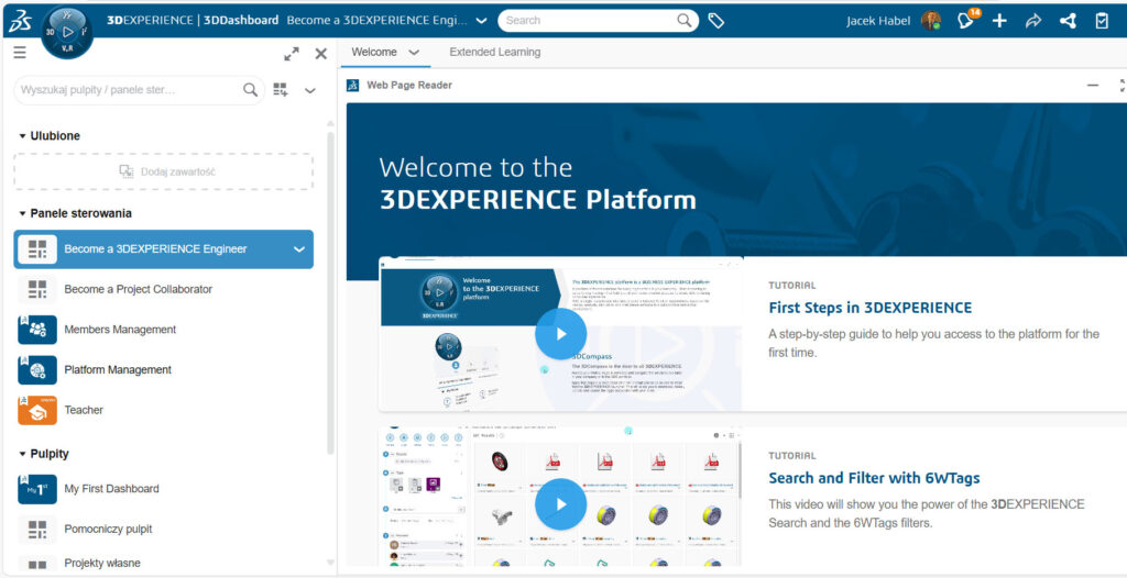 Print screen z ekranu komputera z uruchomionym programem 3DExperience Platform.