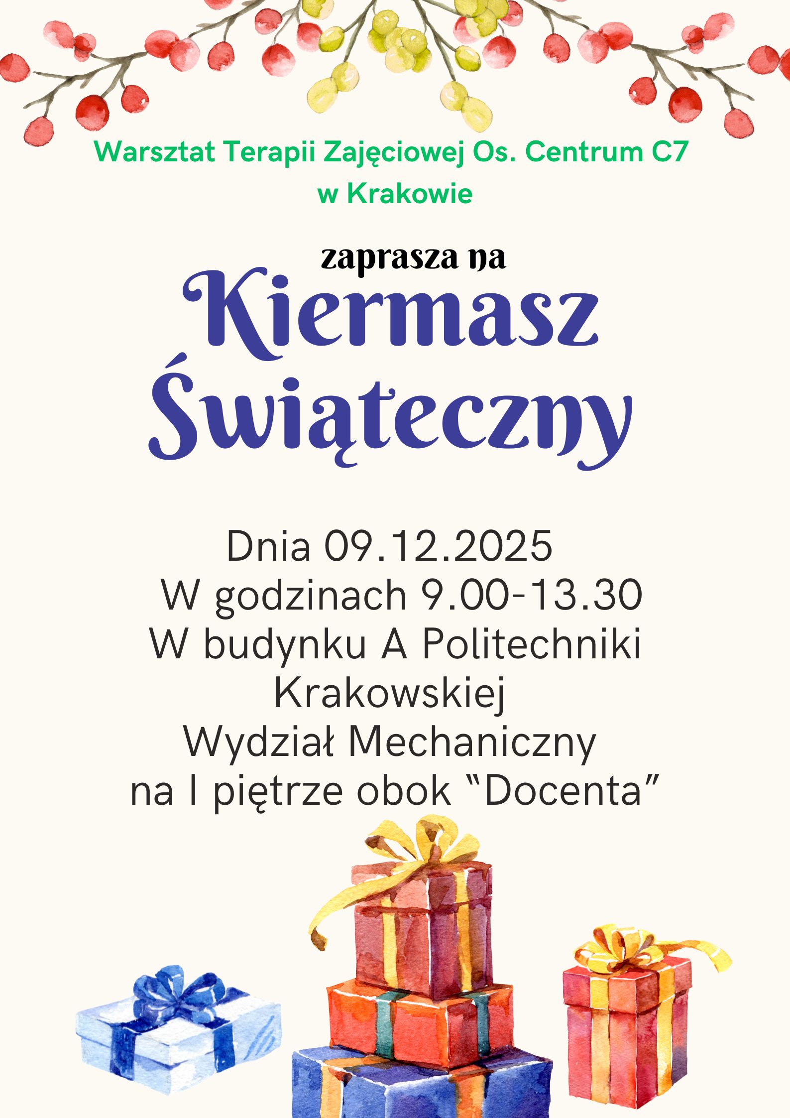 Zapraszamy na kiermasz Bożonarodzeniowy!