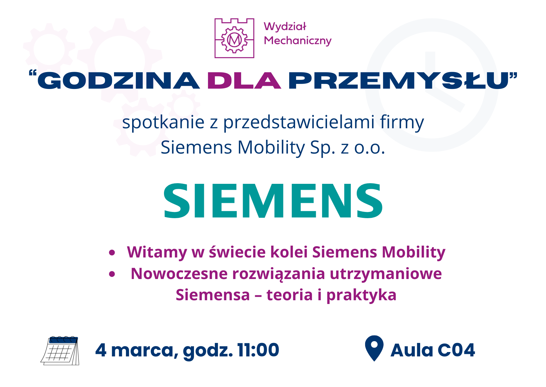 Godzina dla Przemysłu – spotkanie z firmą Siemens Mobility Sp. z o.o.