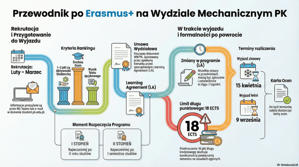 Przewodnik po Erasmus+ na Wydziale Mechanicznym PK - inforgrafika.
