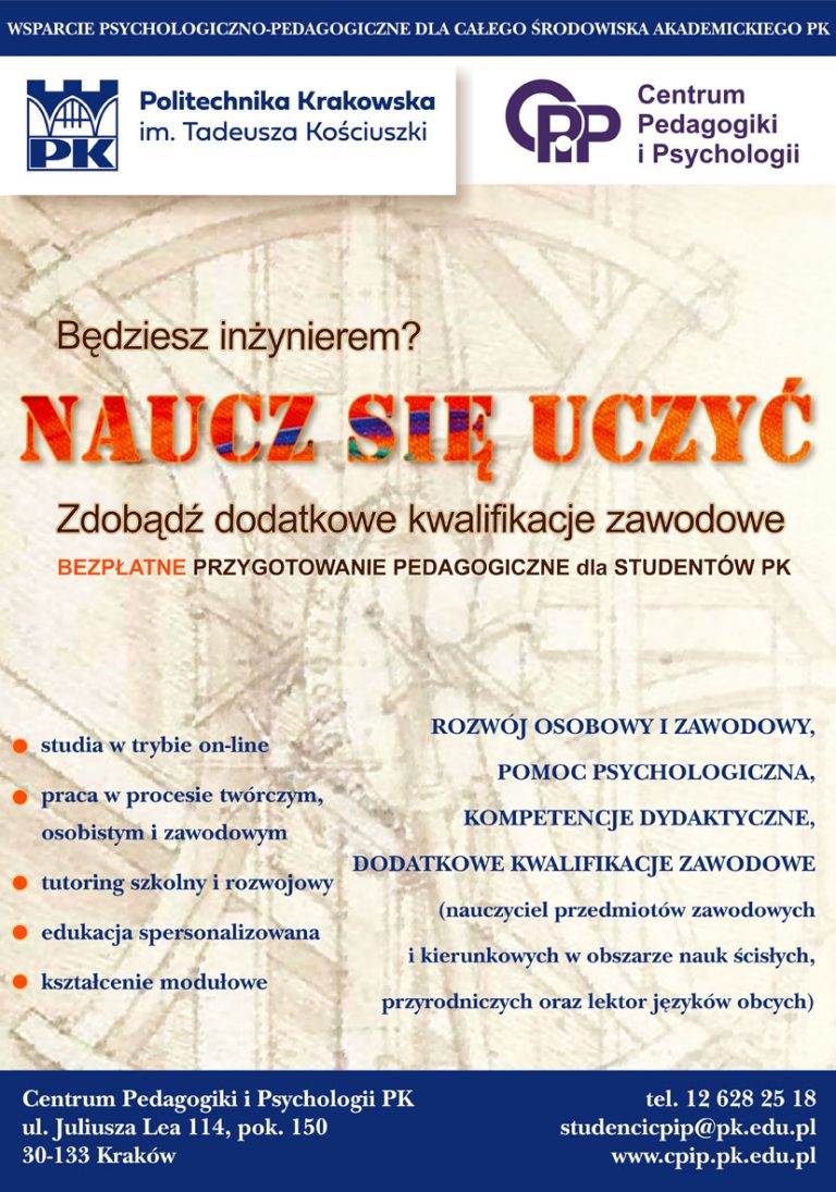 Bezpłatny kurs pedagogiczny dla Studentów Politechniki Krakowskiej