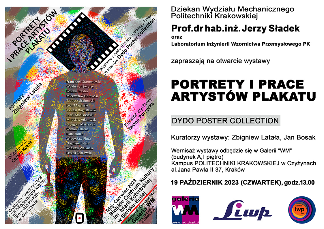 Zaproszenie na wernisaż wystawy „Portrety i prace artystów plakatu”