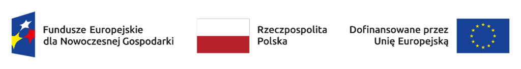 Loga instytucji od lewej: Fundusze Europejskie dla Nowoczesnej Gospodarki, Rzezcpospolita Polska , Dofinansowane przez Unię Europejską